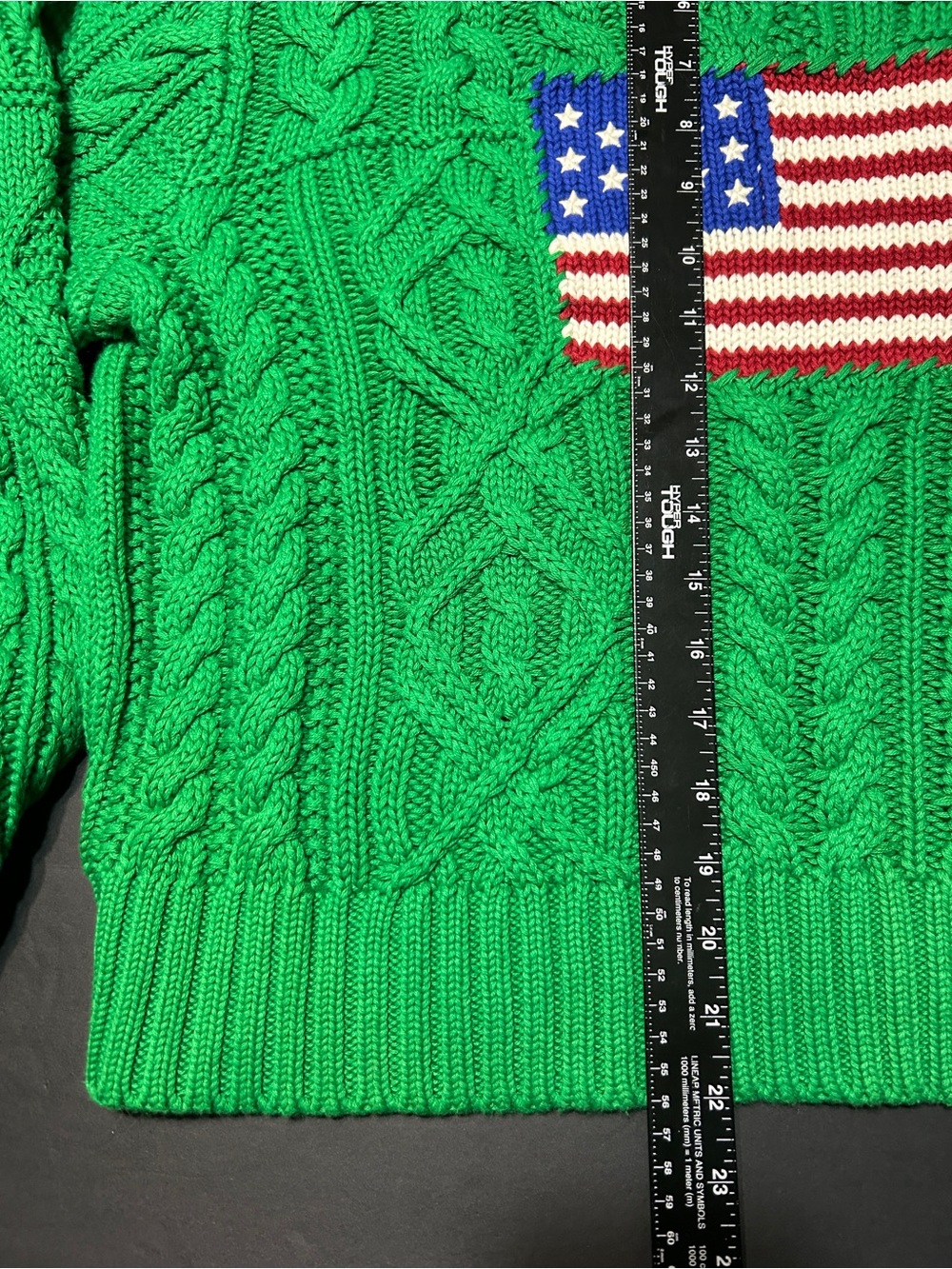 Vintage Polo by Ralph Lauren Green Cable Knit Crewneck with American Flag - Picture 7 of 16